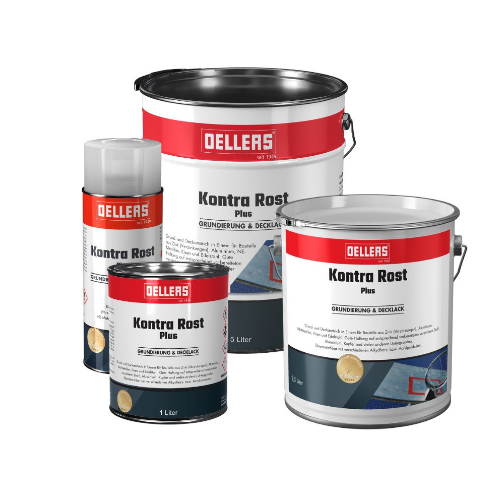 OELLERS Kontra Rost Plus in 4 Varianten: Ringeimer 5 Liter, Ringeimer 2,5 Liter, Dose 1 Liter, Sprühdose 400 ml