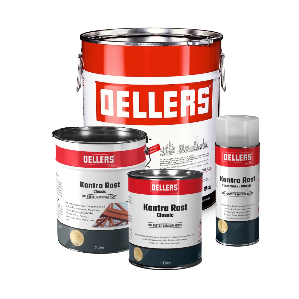 OELLERS Kontra Rost Classic in 4 Varianten: Ringeimer 35 kg, Ringeimer 2,5 Liter, Dose 1 Liter und Sprühdose 400 ml